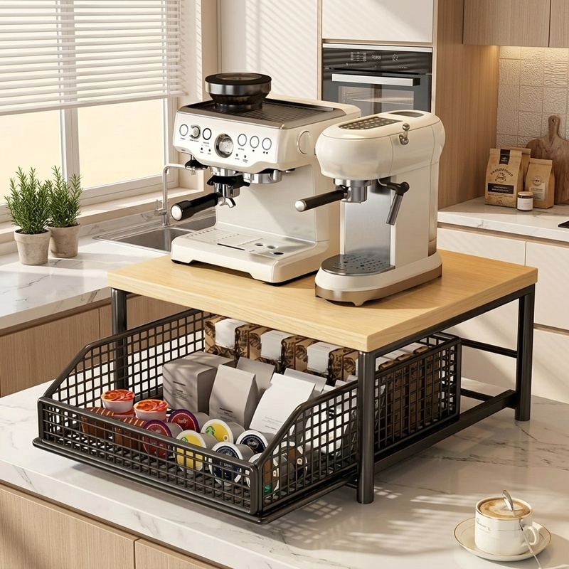 Kitchen Appliances Countertop - Modern magnetronrek, massief houten en metalen